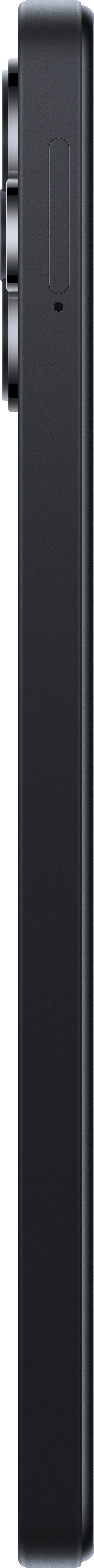 Seitenansicht eines schwarzen Smartphones mit Kamera-Setup und schlankem Design.