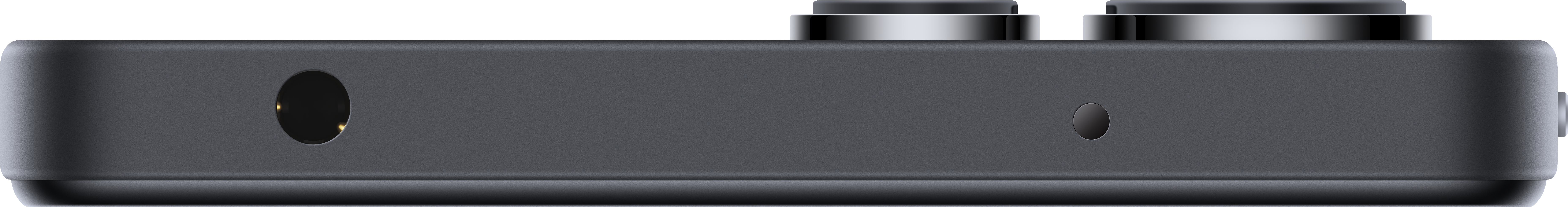 Seitenansicht eines dunkelgrauen Smartphones mit Lochkamera.