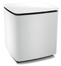 Biały subwoofer Bose, kwadratowa obudowa głośnika.