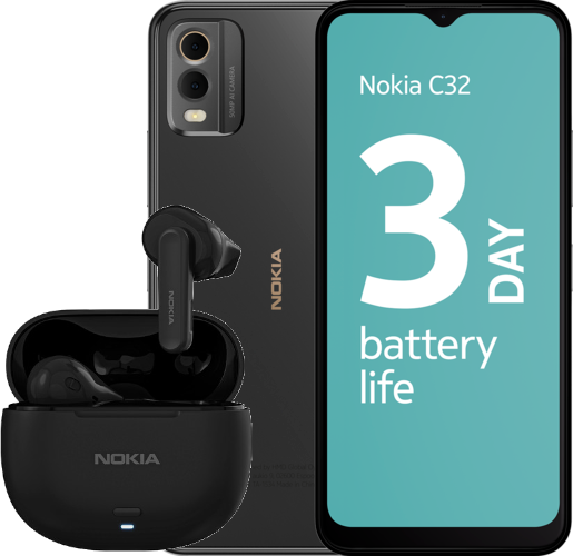 NOKIA C32 4G 64 GB Charcoal Black + Headset TWS122 (SP01Z01Z3054Y)