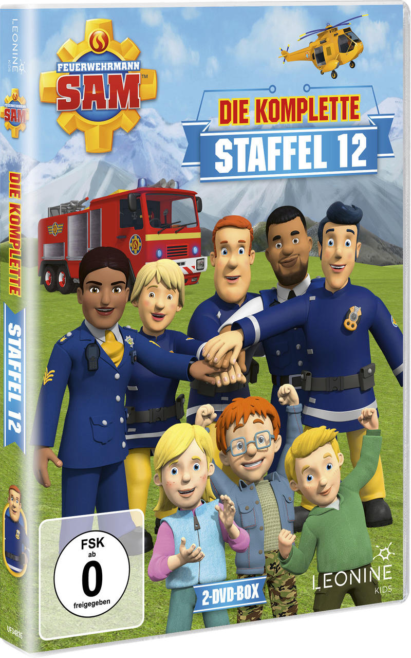 DVD-Hülle von Feuerwehrmann Sam. Zeigt Zeichentrickfiguren und den Titel.