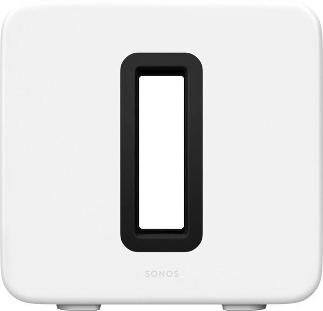 Biały głośnik Sonos z czarnym, prostokątnym otworem.