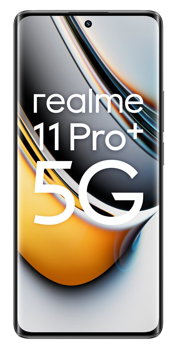 Smartfon Realme 11 Pro+ 5G na białym tle. Tekst: realme 11 Pro+ 5G.