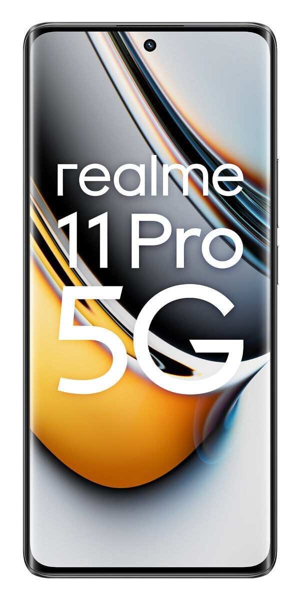 Telefon Realme 11 Pro 5G na białym tle. Telefon ma gradientowy wyświetlacz.