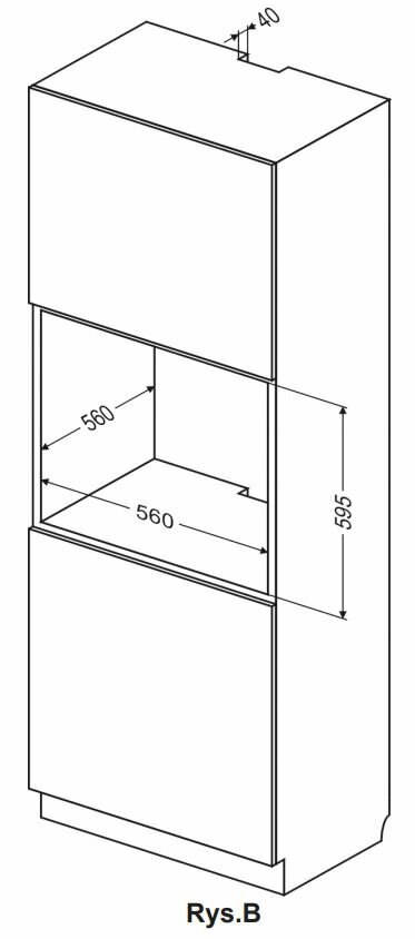 Rysunek techniczny szafki, pokazujący wymiary i przestrzeń wewnętrzną.