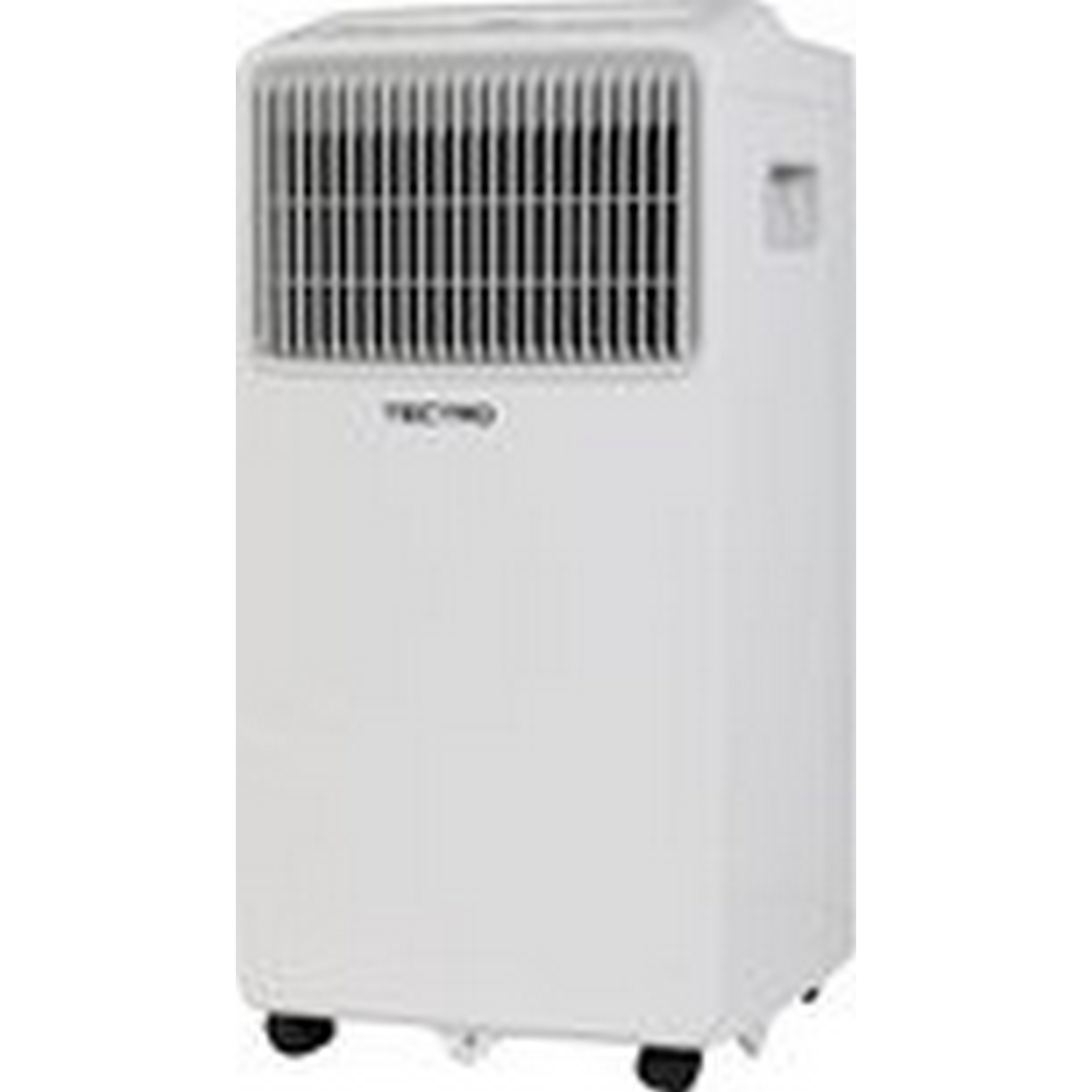 White portable air conditioner on wheels.