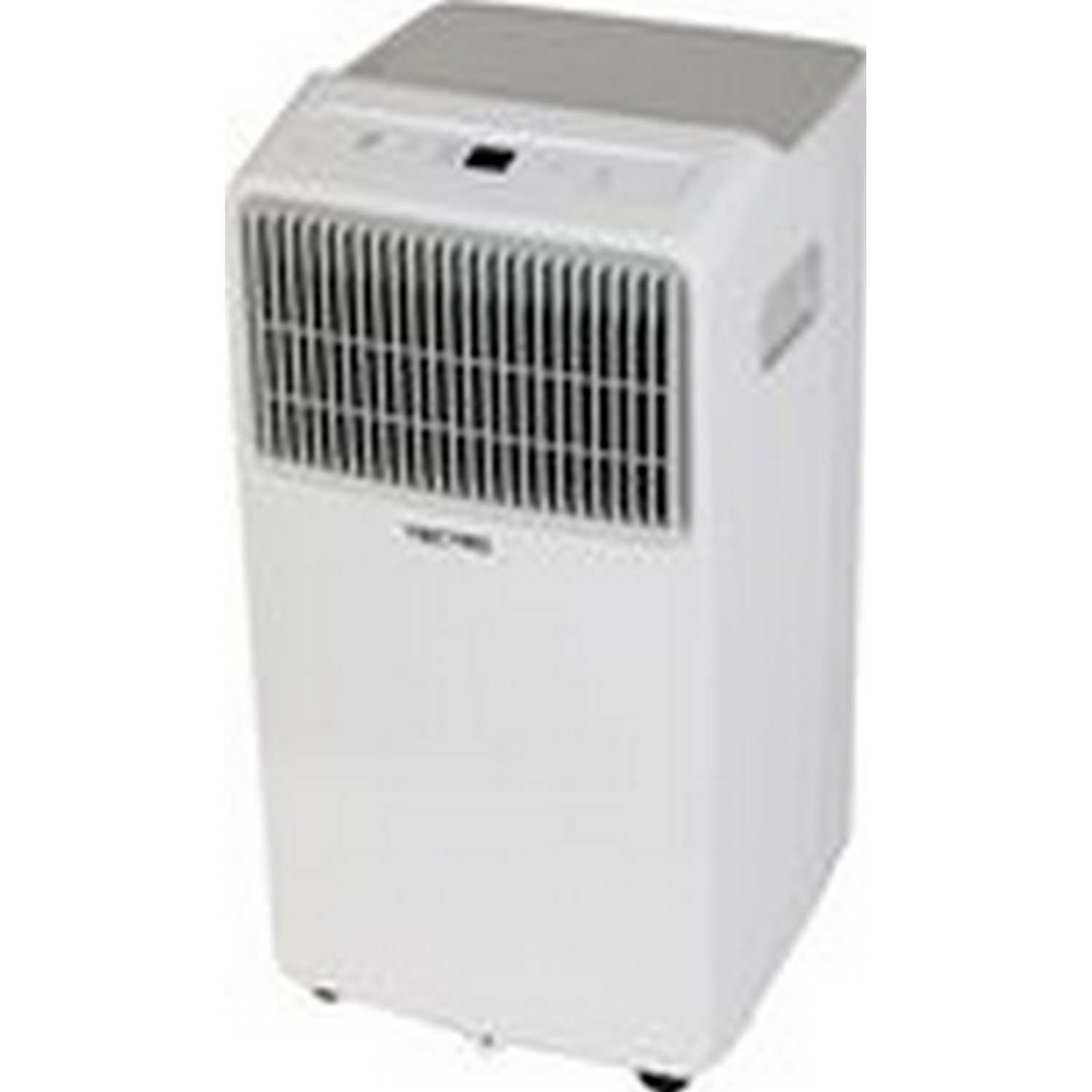White and gray portable air conditioner on a white background.