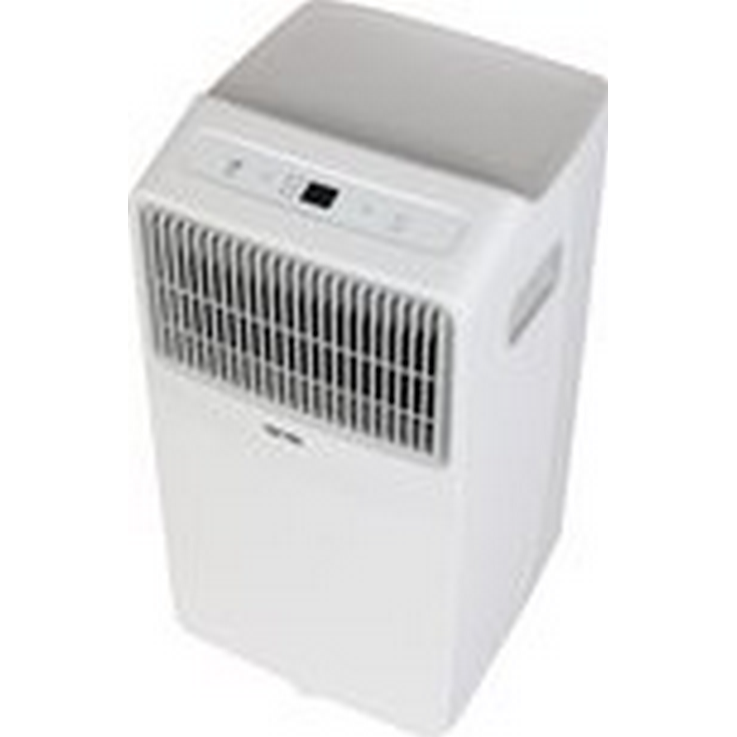 White portable air conditioner from an angle.