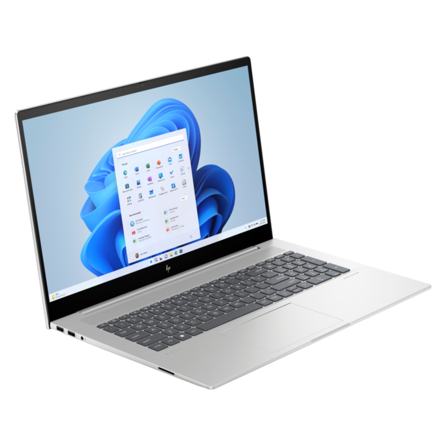 Silver HP laptop with a Windows 11 interface open on the screen.
