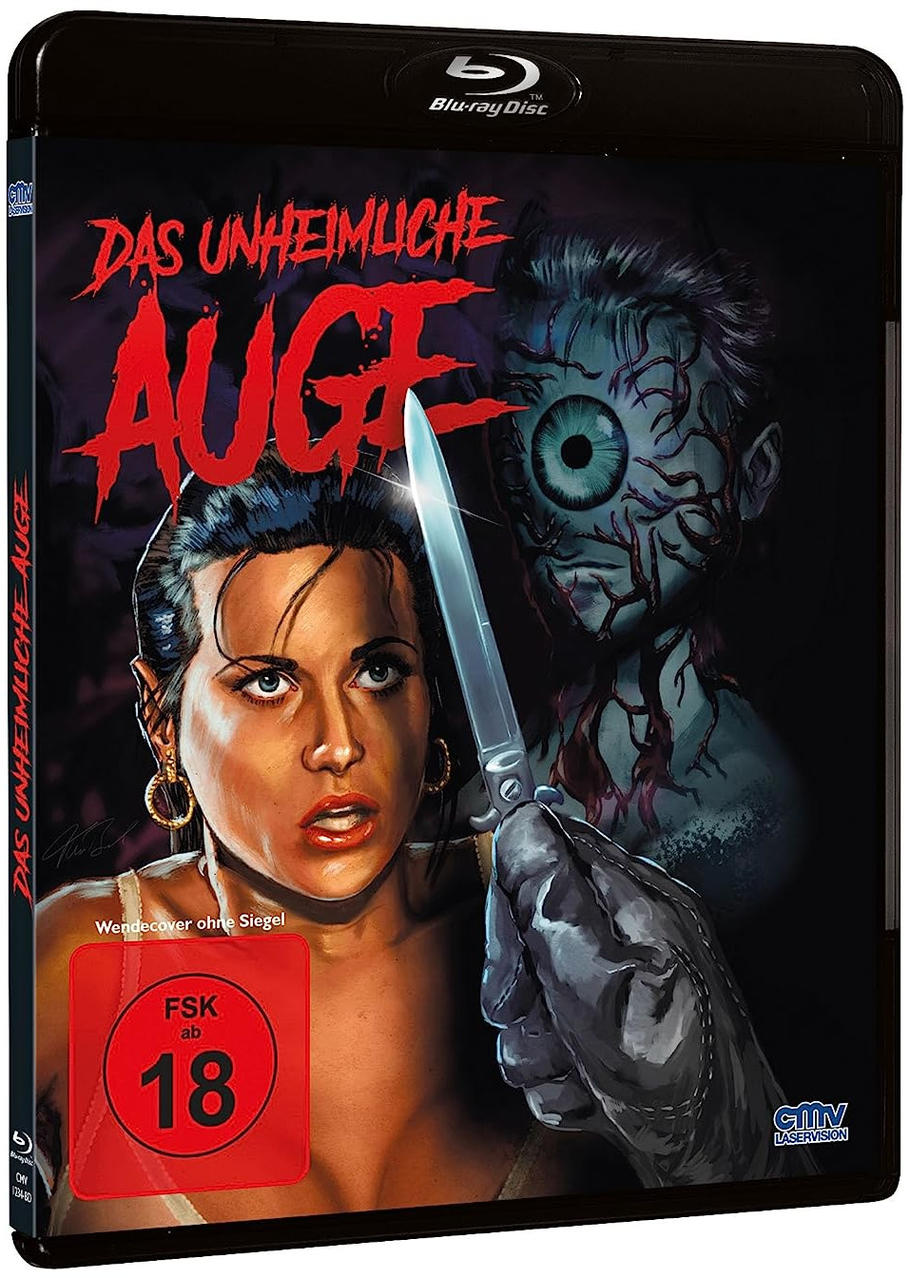 Eine Blu-ray-Disc-Hülle mit einem Horrorfilm-Cover mit einem Auge.