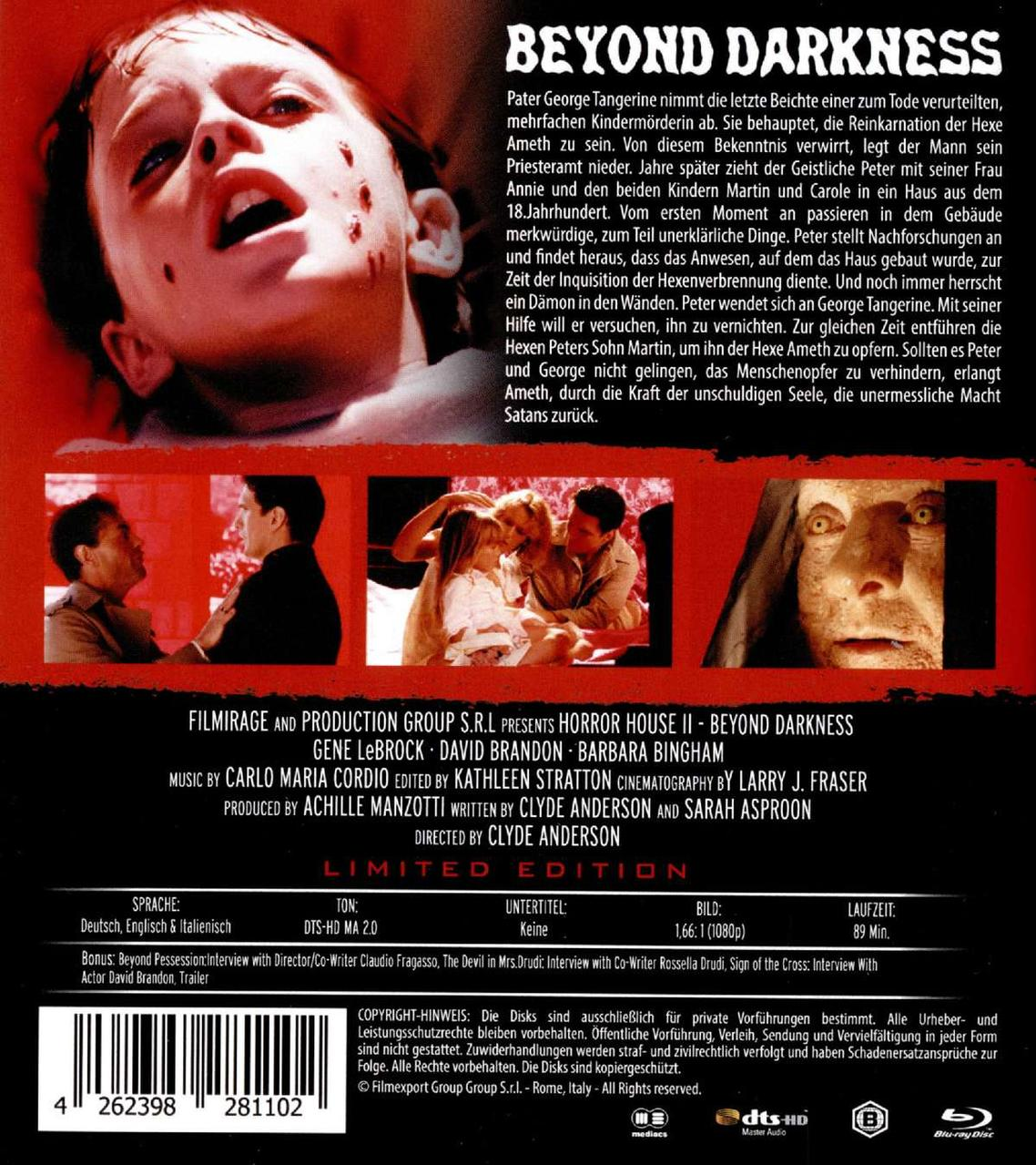Filmcover: Frau mit Blut, Text und Bildern.