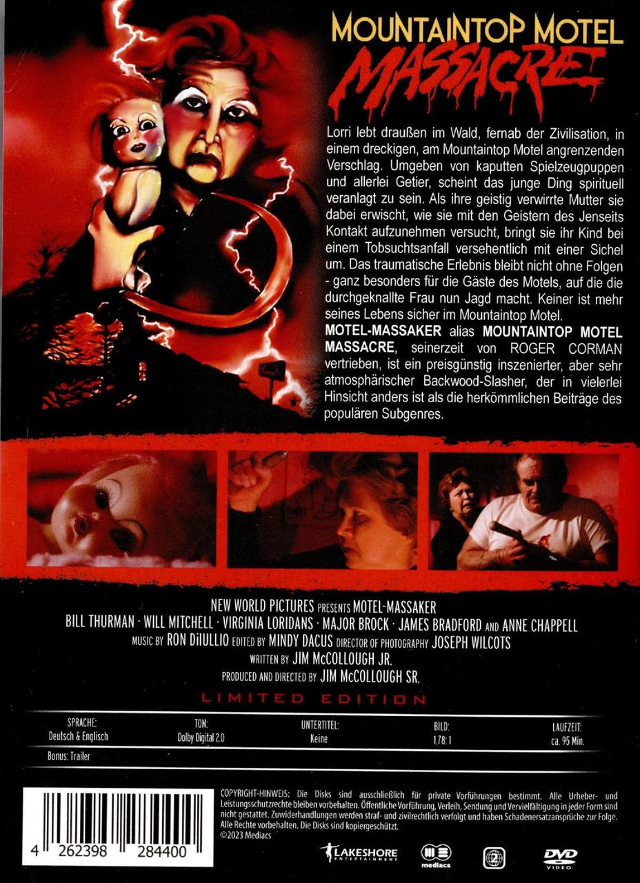 Filmposter für Mountaintop Motel Massacre, mit grafischen Bildern.