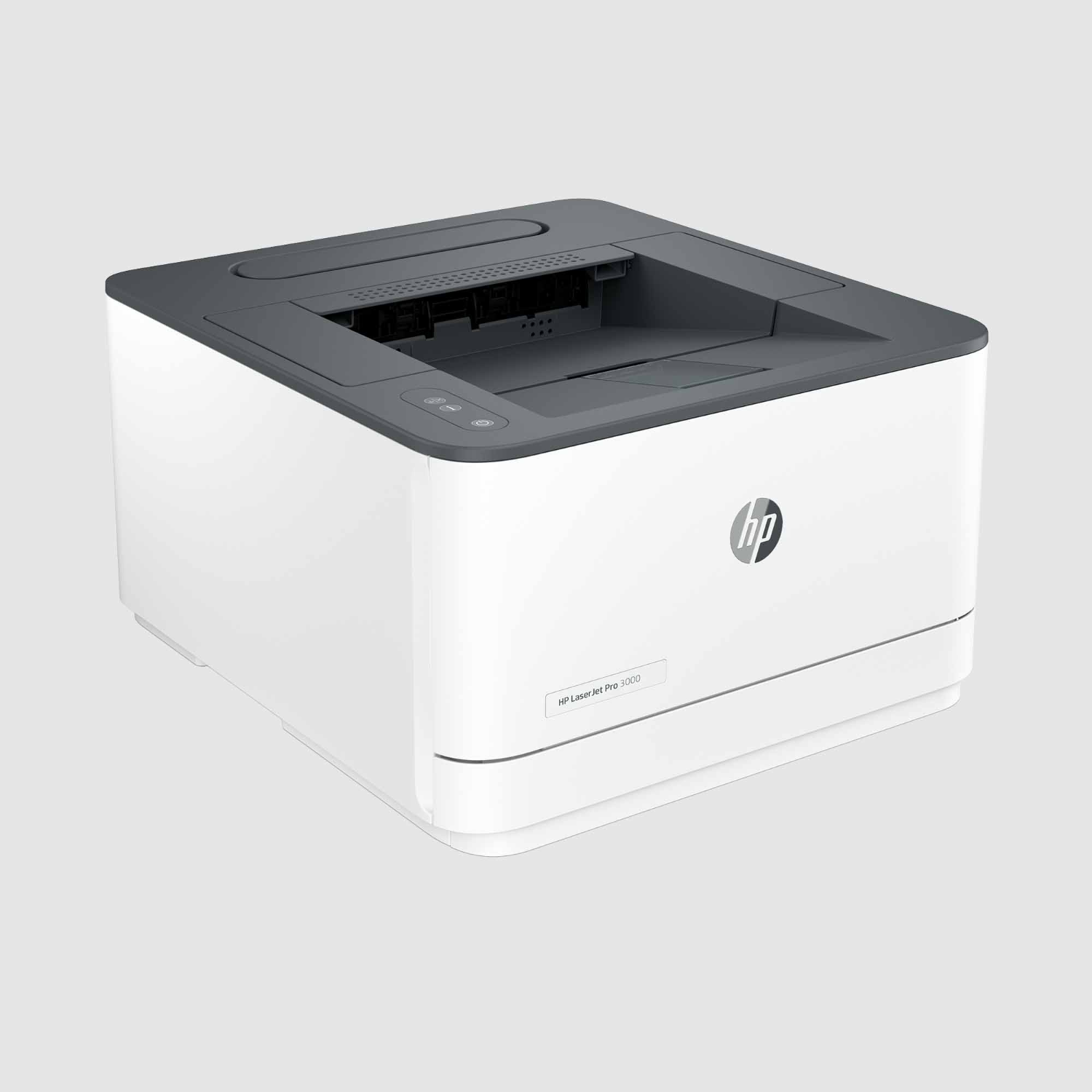 Witte en grijze printer op een witte achtergrond. HP-logo zichtbaar.