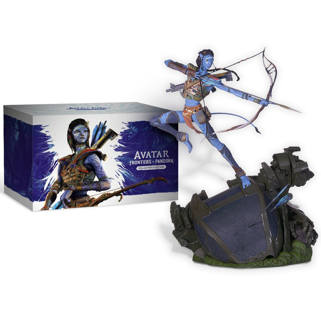 Edycja kolekcjonerska Avatar Frontiers of Pandora, z figurką i pudełkiem.