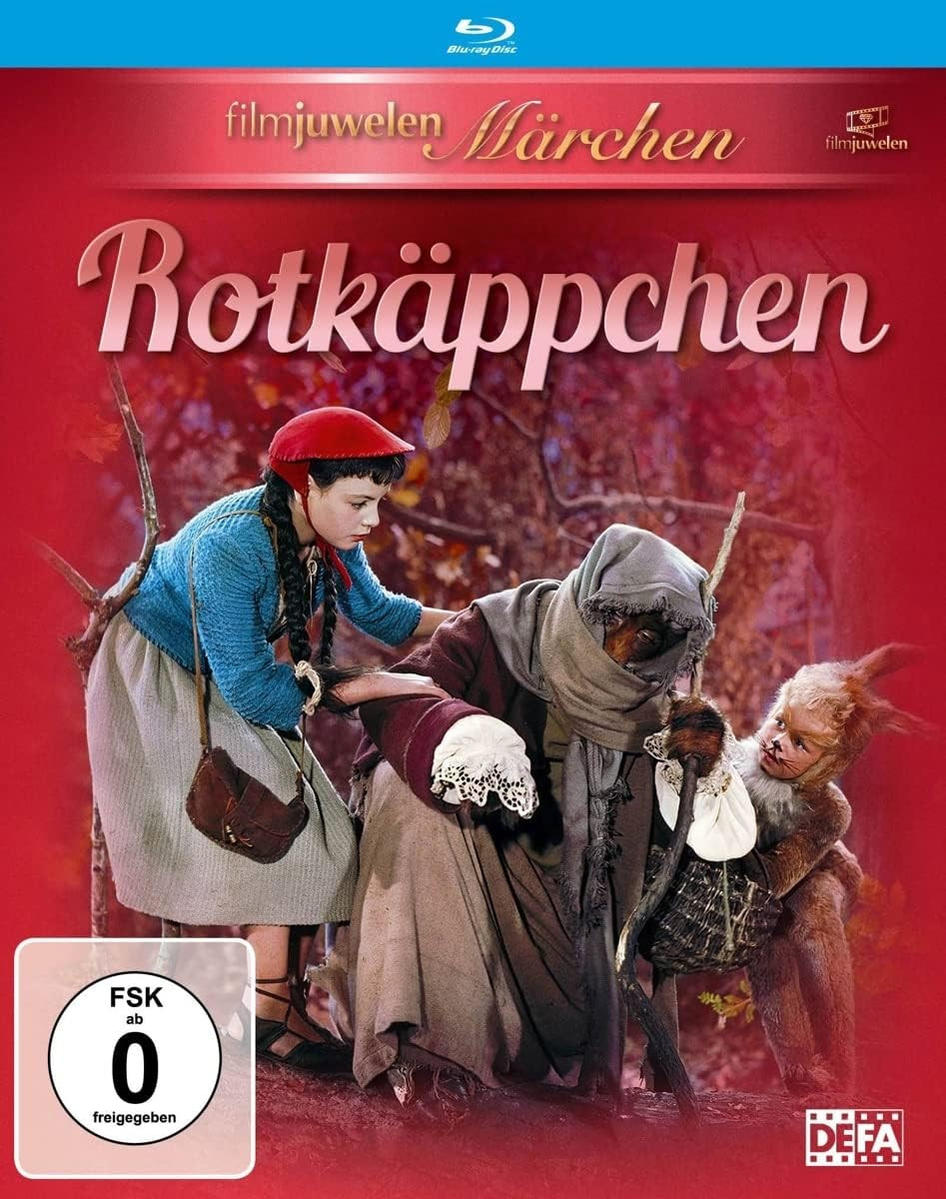Ein DVD-Cover mit einem Mädchen und einer älteren Frau. Der Titel lautet 'Rotkäppchen'.