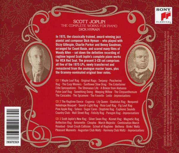 Rückseite einer CD mit Text über die Musik von Scott Joplin, einschließlich Porträts von zwei Männern.