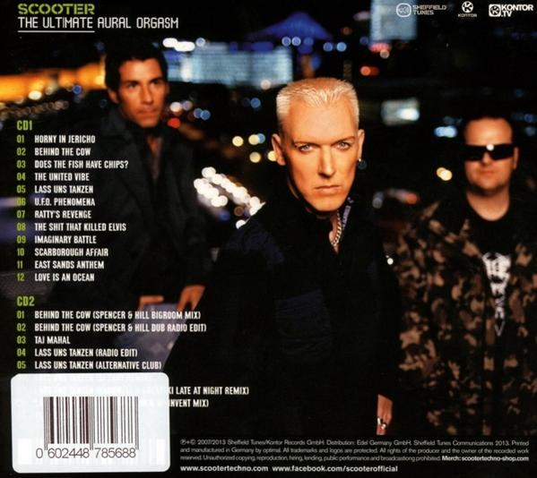 CD-Cover von Scooter, drei Männer auf einem Dach, Titelliste auf der Rückseite.