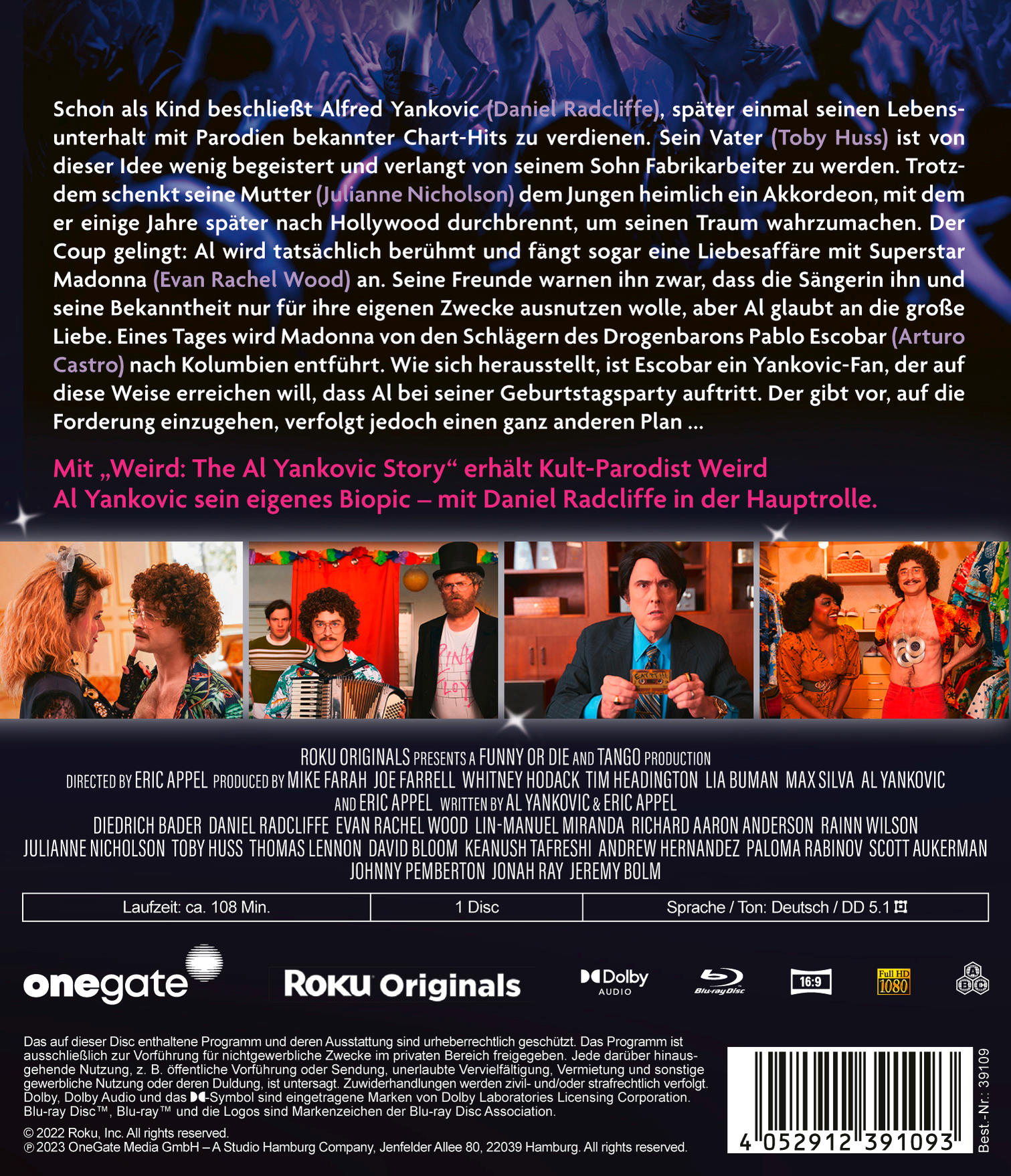DVD-Hülle mit Schauspielern und Text. Enthält eine humorvolle Parodie auf das Leben von Al Yankovic. Bunter Hintergrund.