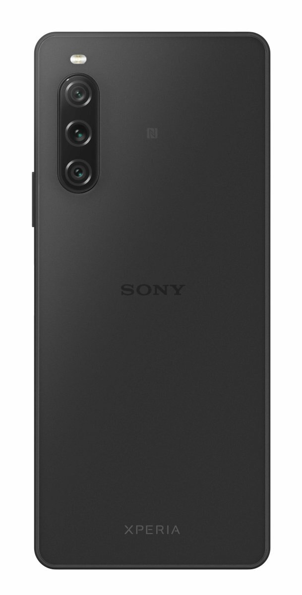 Tył czarnego telefonu Sony Xperia. Posiada trzy aparaty, logo 'SONY' i 'XPERIA'.