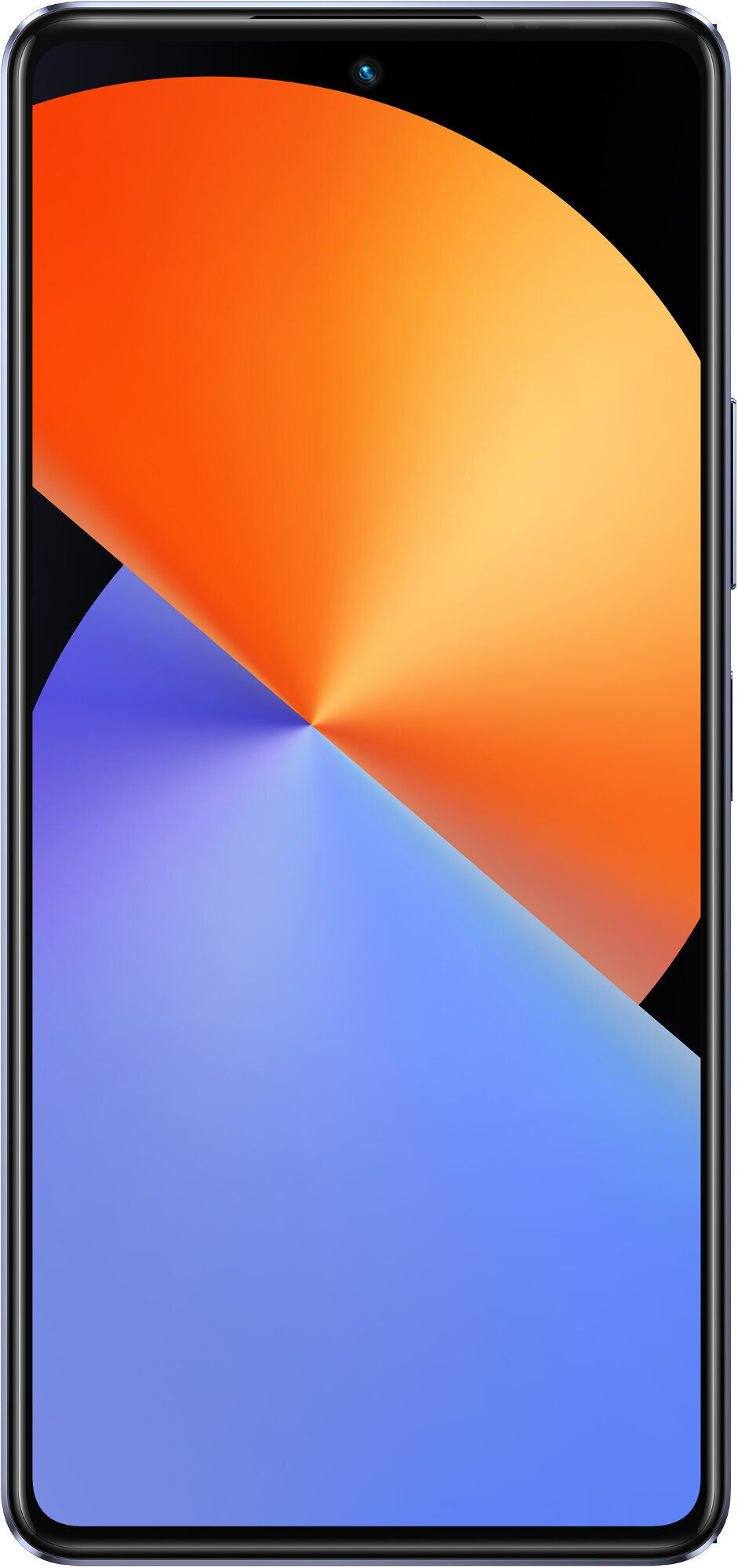 Smartfon z gradientowym pomarańczowo-niebieskim tłem, widok z przodu.