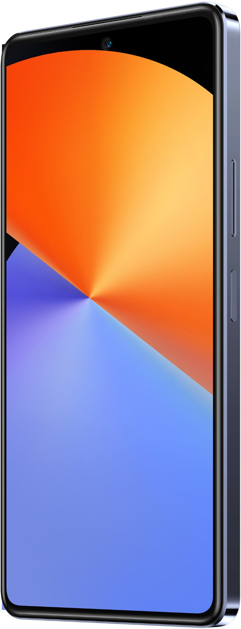 Smartfon z kolorowym wyświetlaczem gradientowym, oprawiony w ciemnoniebieski kolor.
