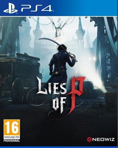 Okładka gry PS4: Postać z mieczem stoi w mieście. Tytuł brzmi 'Lies of P'.