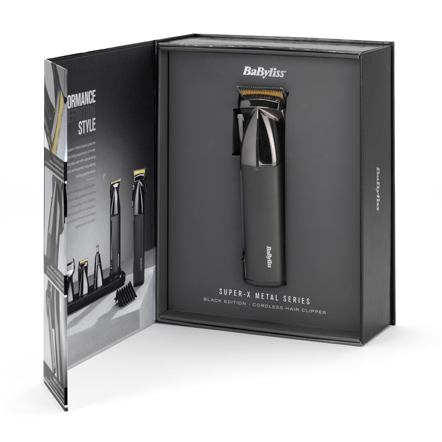 Tosatrice Babyliss in una scatola nera con accessori.