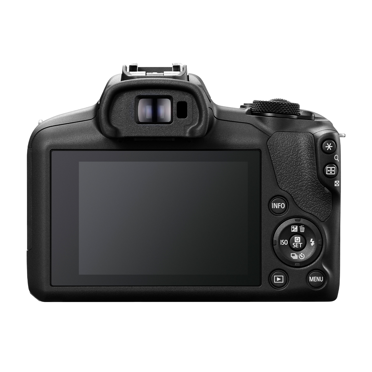 Una fotocamera Canon, vista posteriore, con schermo e pulsanti.