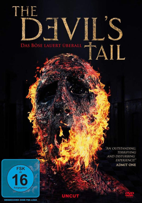 DVD-Cover für The Devil's Tail. Es hat ein brennendes Gesichtsbild und roten Text.