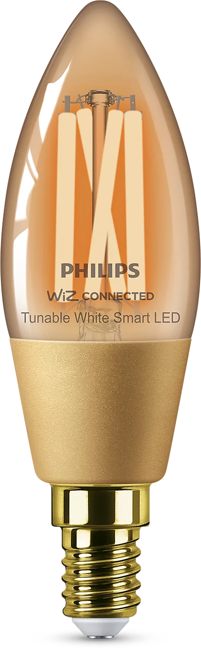 PHILIPS Smart LED WIZ Filament Candle gyertya okos izzó, E14, 4,9W, 370lm, szabályozható fehér (929003017721)