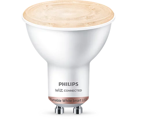 Egy fehér Philips okos LED izzó.