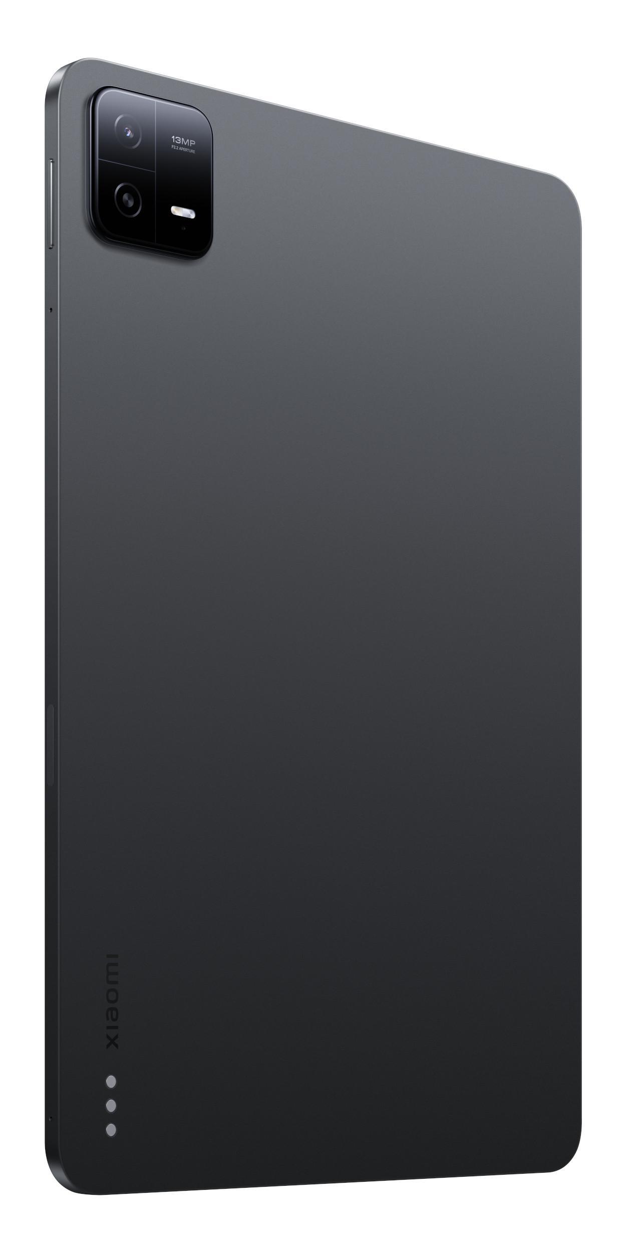 Schwarzes Tablet mit Kamera. Xiaomi-Logo unten. Schräge Ansicht.