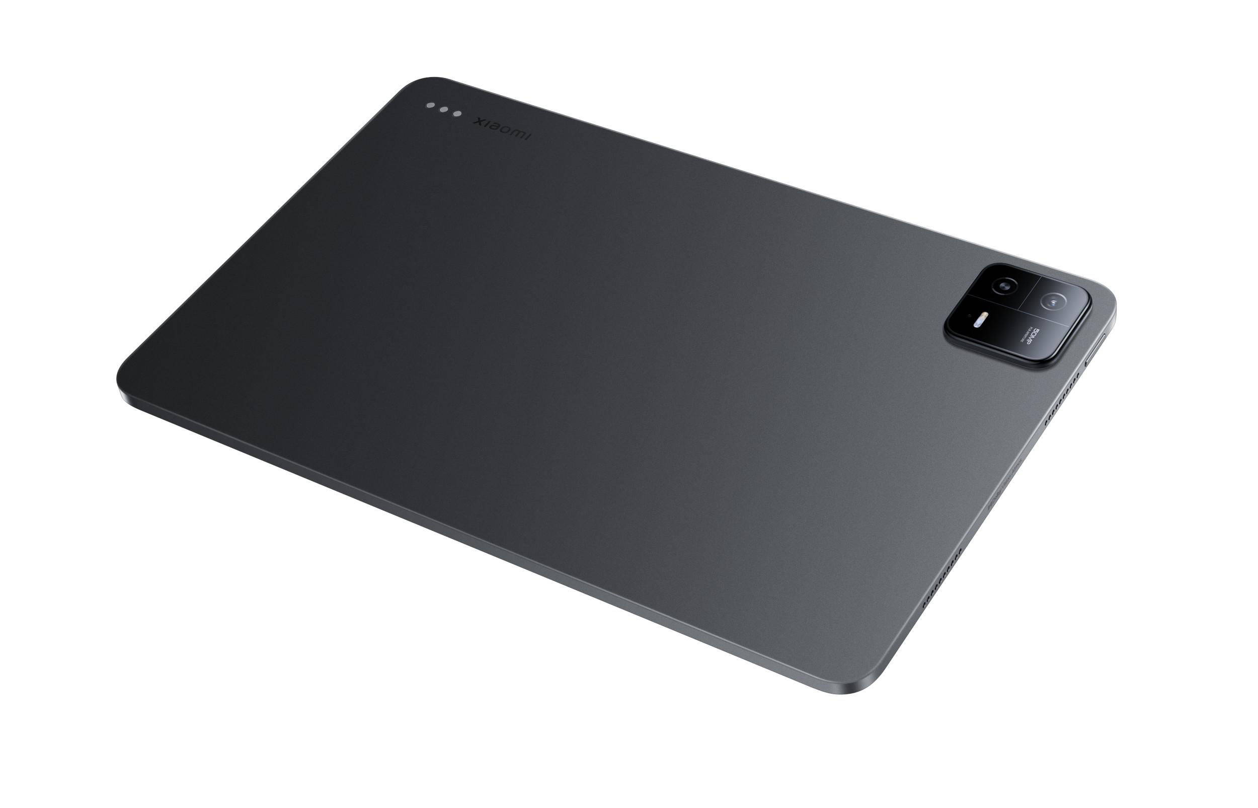 Schwarzes Tablet auf weißem Hintergrund, Rückseite sichtbar. Das Tablet hat ein Kameramodul.
