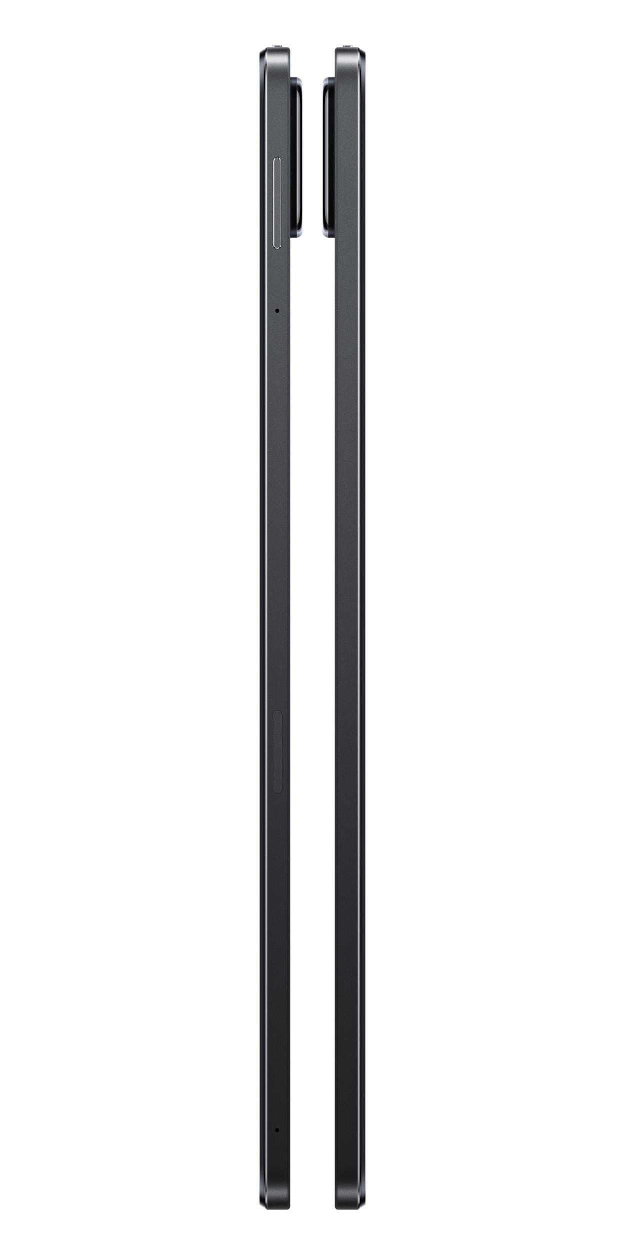 Zwei schwarze Smartphones nebeneinander, Seitenansicht. Die Telefone sind dünn und dunkel.