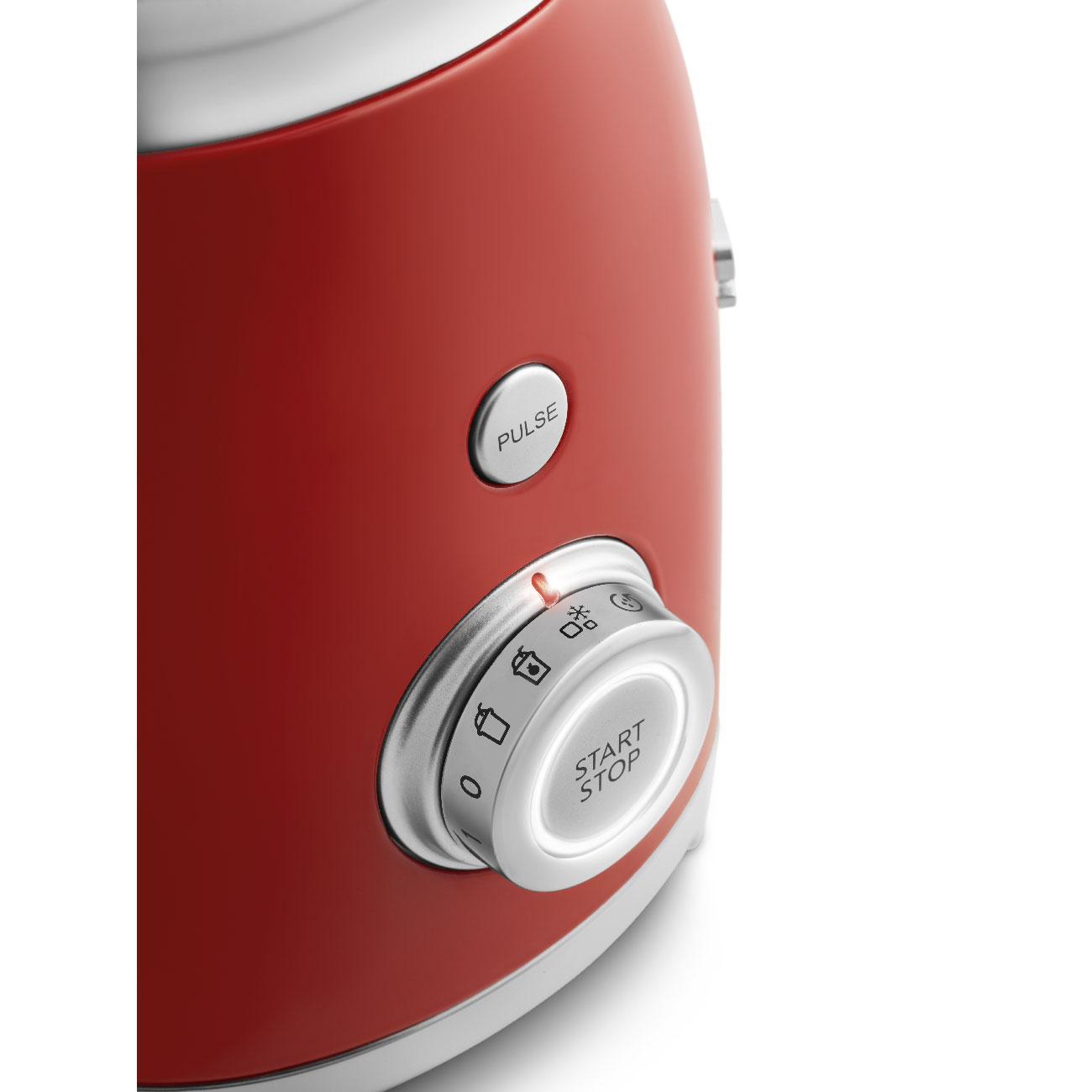Roter Toaster mit Bedienrad und Start/Stopp-Taste auf der Vorderseite.