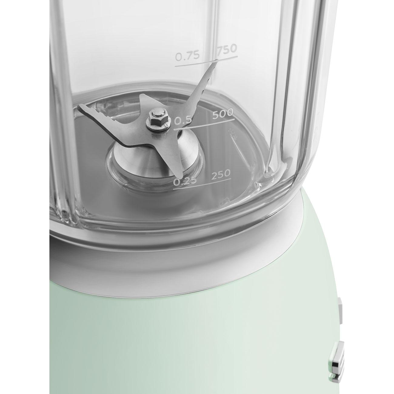 Nahaufnahme des Mixerkrugs mit Messmarkierungen.