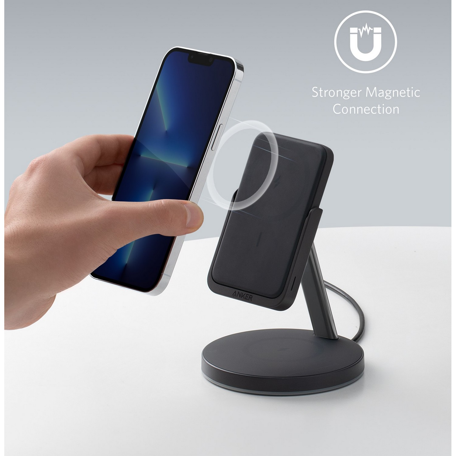 ANKER Laadstation en Powerbank 633 PowerWave Mag-Go 2-in-1 Stand 7.5 W Zwart (B25A7311)