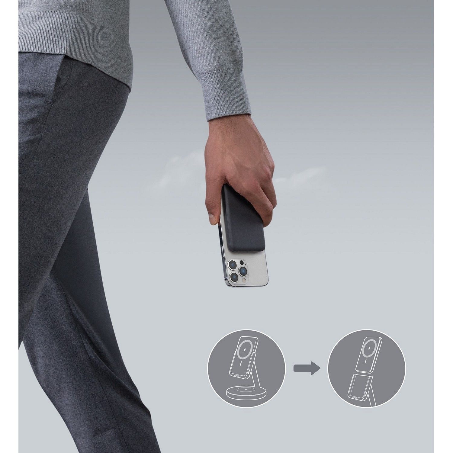 ANKER Laadstation en Powerbank 633 PowerWave Mag-Go 2-in-1 Stand 7.5 W Zwart (B25A7311)