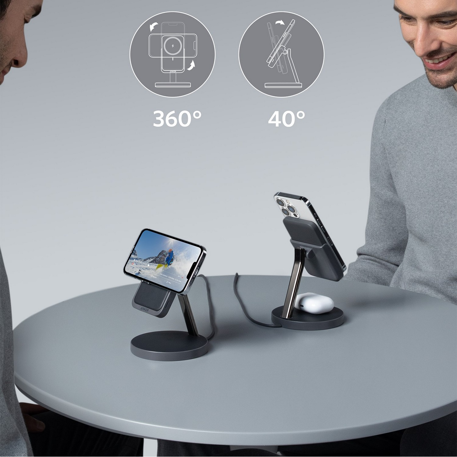 ANKER Laadstation en Powerbank 633 PowerWave Mag-Go 2-in-1 Stand 7.5 W Zwart (B25A7311)