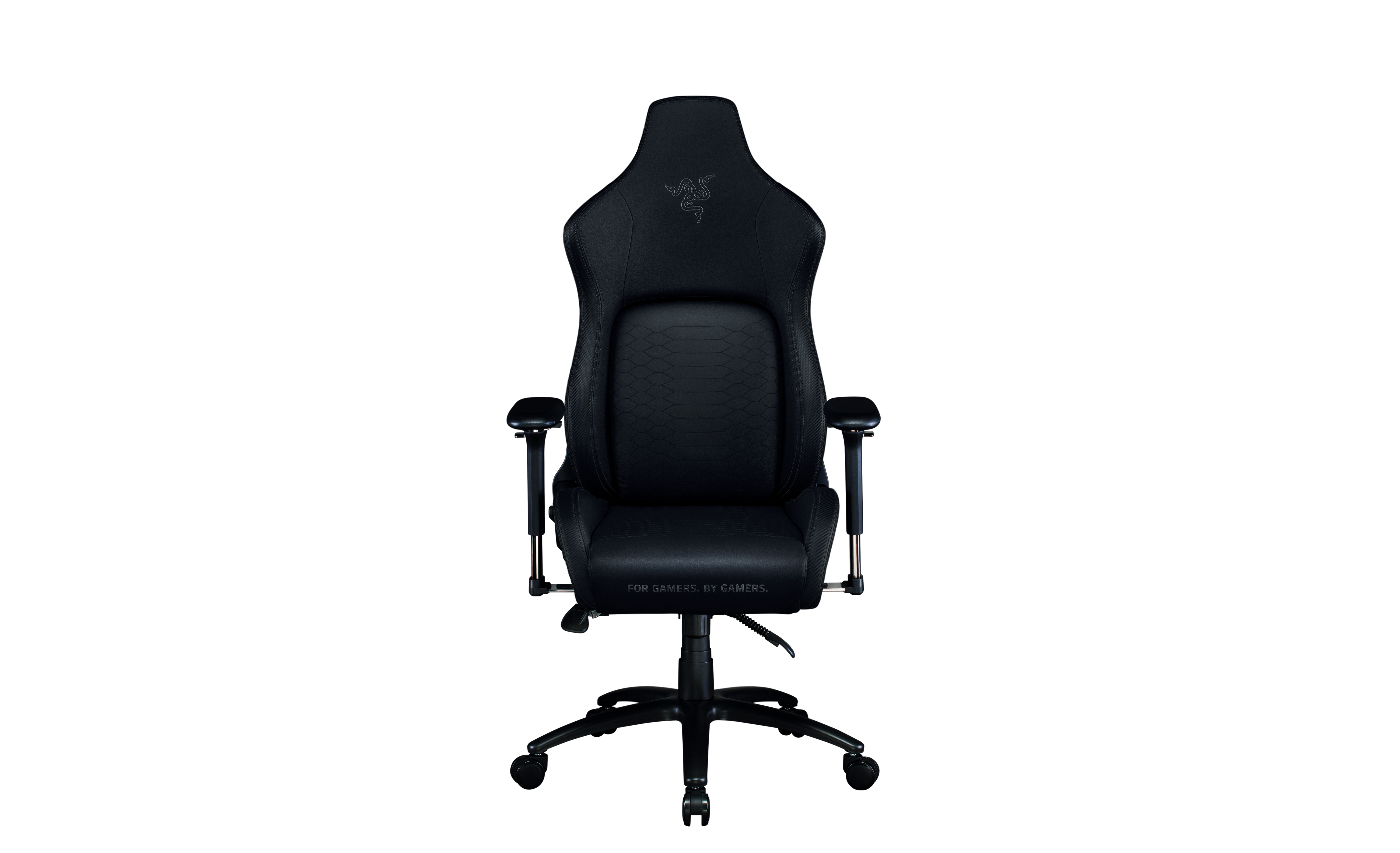 Razer logosu olan, konfor ve ergonomi için tasarlanmış siyah oyuncu koltuğu.
