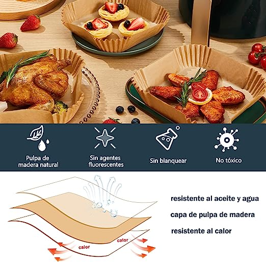 20CM 100 Feuilles Papel Para Freidora De Aire,papel Freidora Aire,apto Para Airfryer, Microondas Y Horno, Con Revestimiento De Pergamino, Para Una