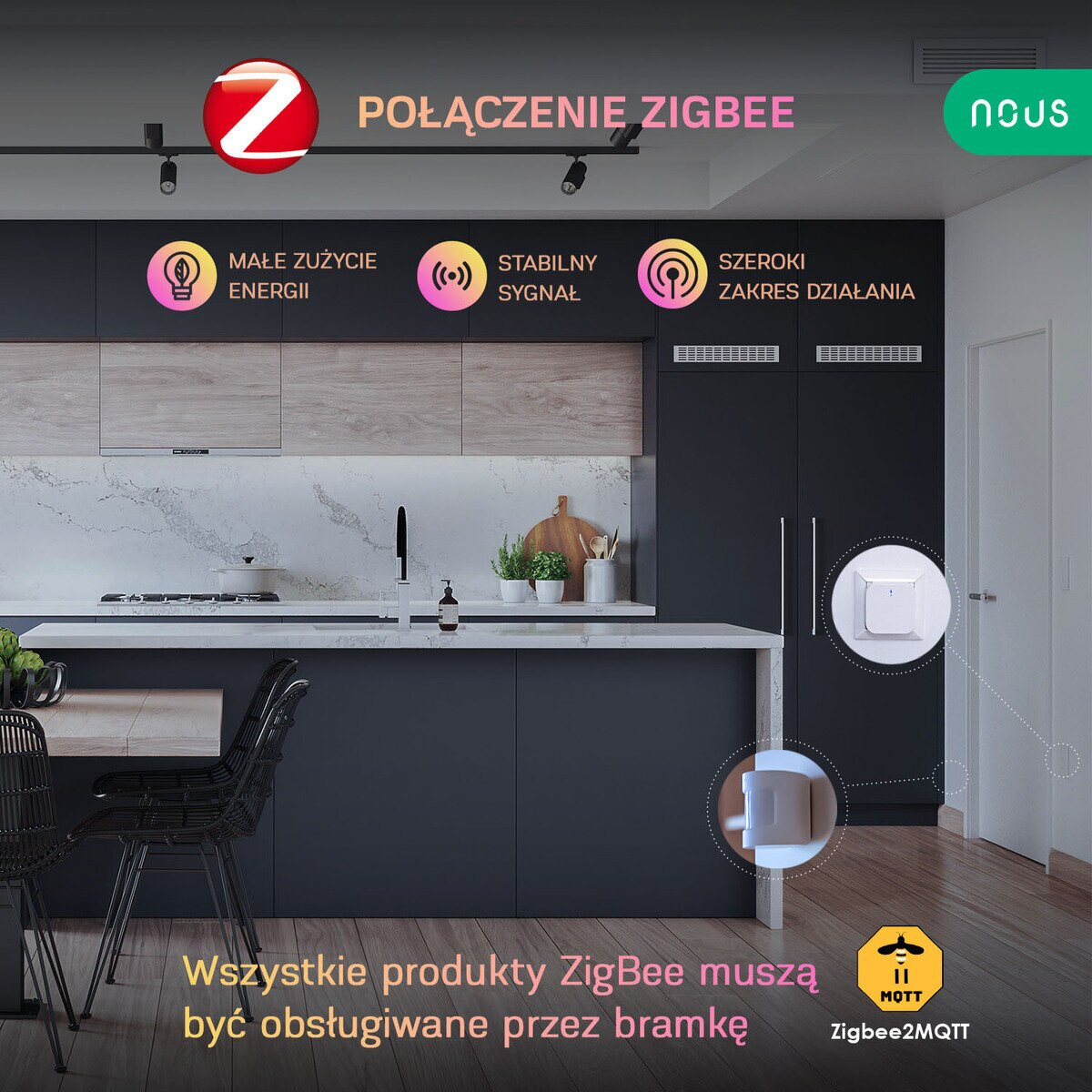 Laptop z rozmową wideo na ekranie i tekstem po prawej stronie.