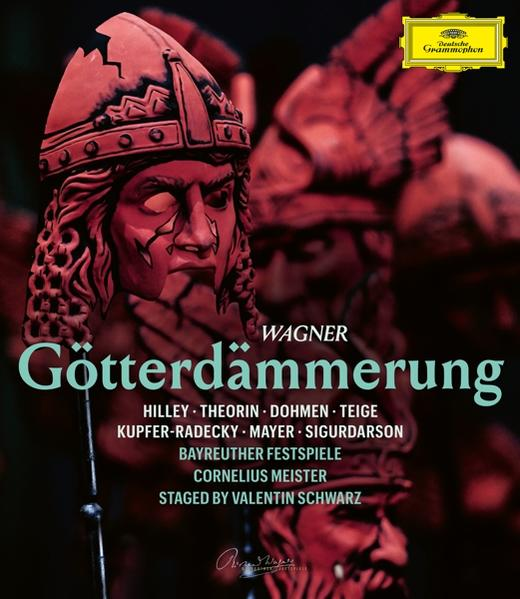 Albumcover für Wagners Götterdämmerung mit Figuren und Titeltext.