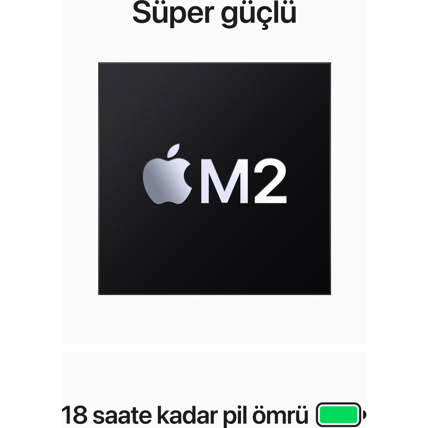 Apple logosu ve 'M2' metni olan siyah bir kare.
