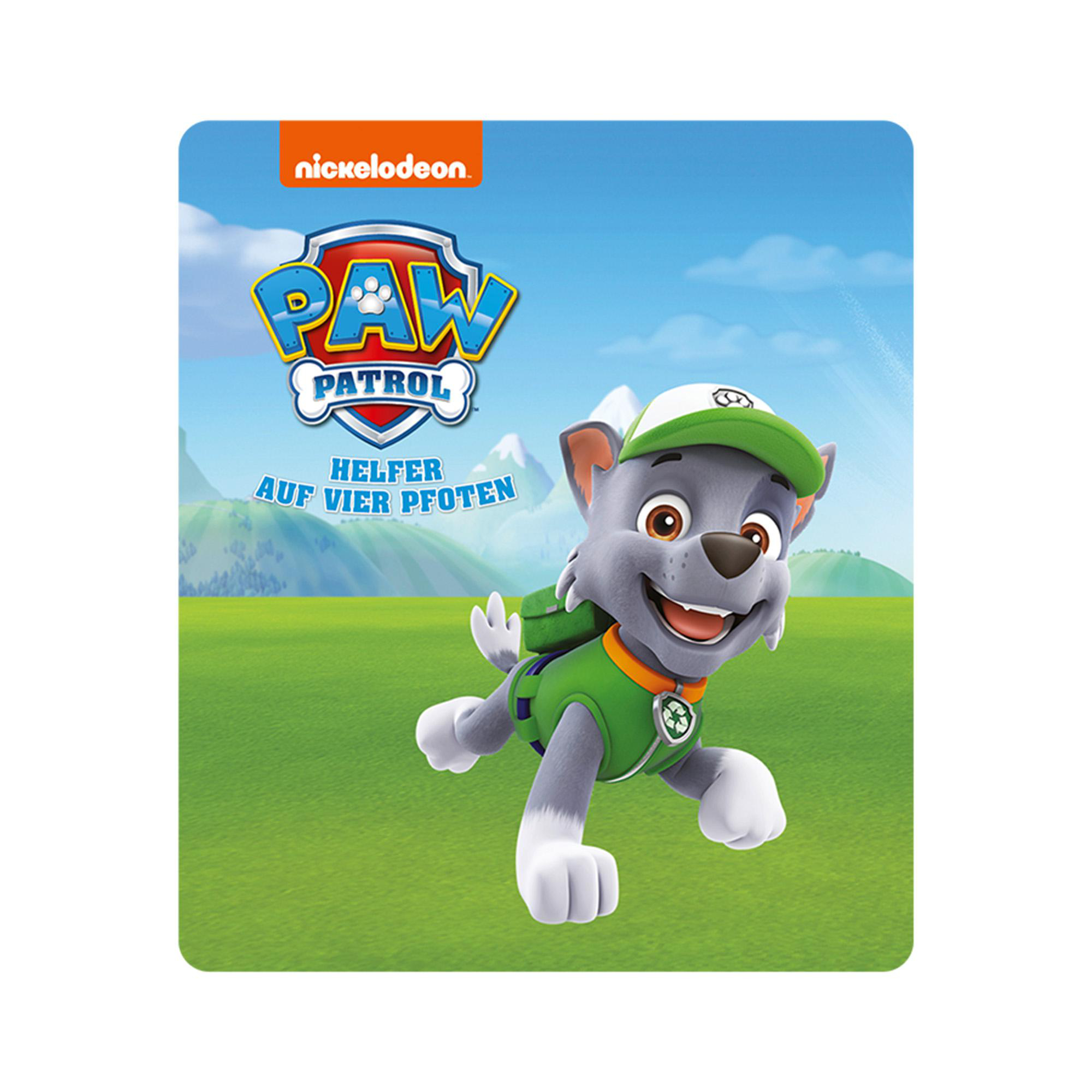 Ein farbenfrohes Paw Patrol-Cartoonbild eines Hundes in grüner Uniform.