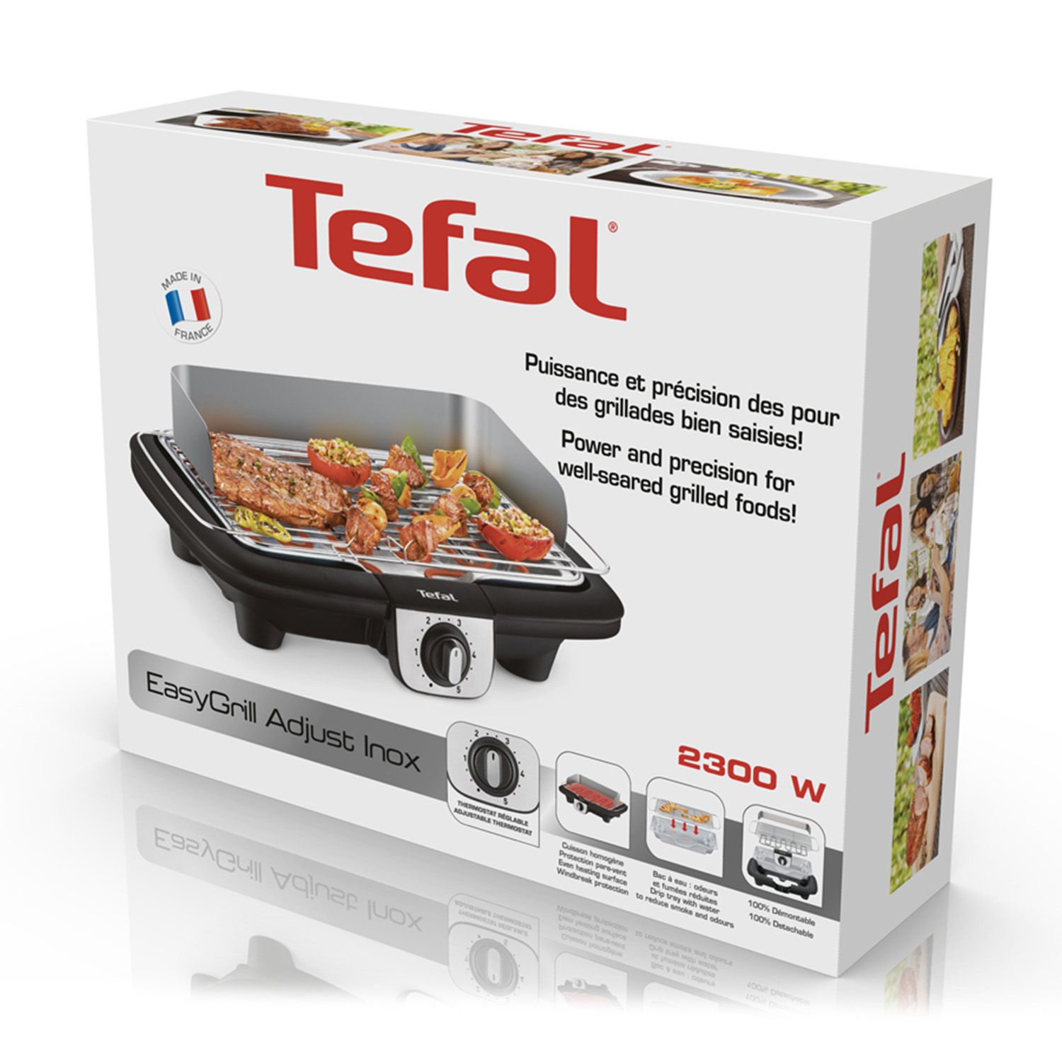 Scatola per griglia Tefal EasyGrill Adjust Inox, sfondo bianco, vista laterale.