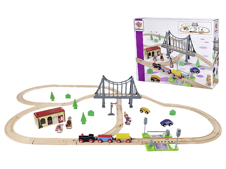 Simba Bahnset mit Brücke Holzspielzeugset, Mehrfarbig
