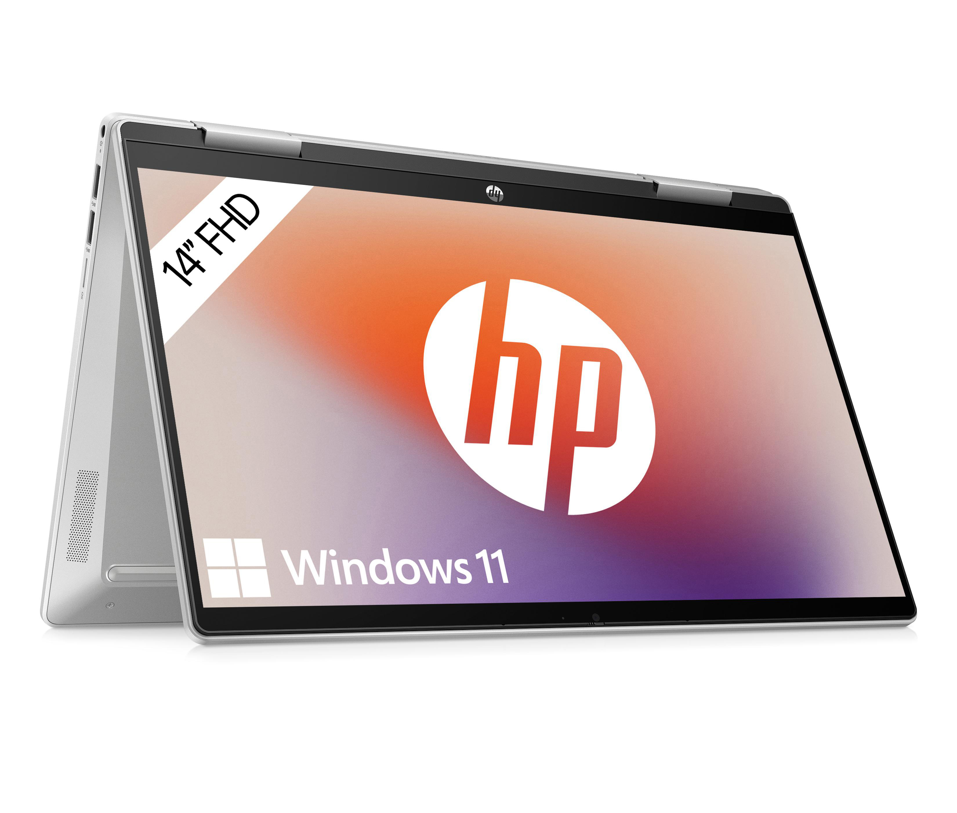 HP Pavilion x360 14-ek1375ng, Convertible, Windows Graphics, Core™ Zoll 11 Display Home Bit) (64 14 UHD Touchscreen, mit Silber Intel® Prozessor, i7 Intel®, TB RAM, GB 1 SSD, 16