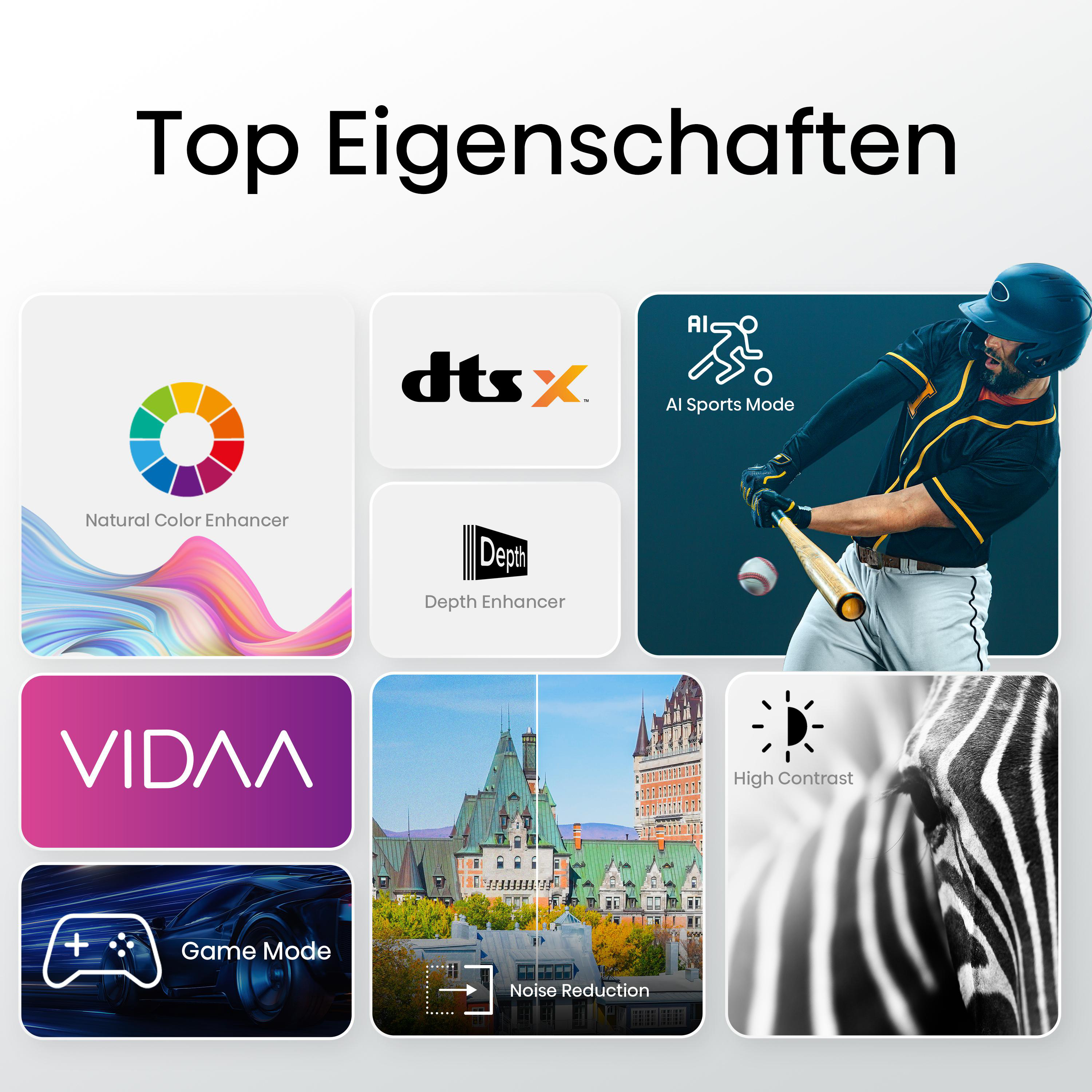 Eine Werbung mit Symbolen und Bildern, darunter ein Baseballspieler und ein Zebra.