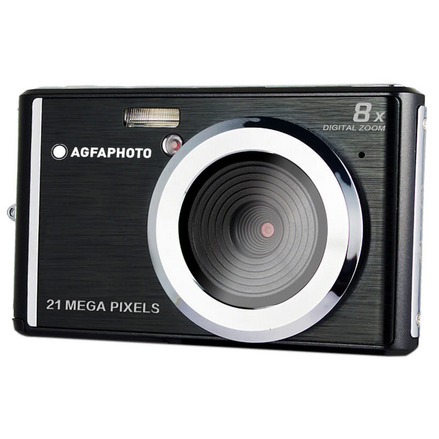 Black AgfaPhoto camera with a large lens and silver accents. Features the text '21 MEGA PIXELS'.